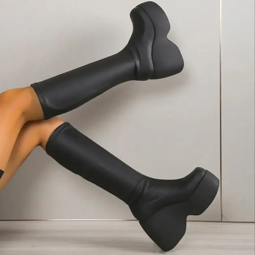 Knee high Stretch Platform boots sz 10